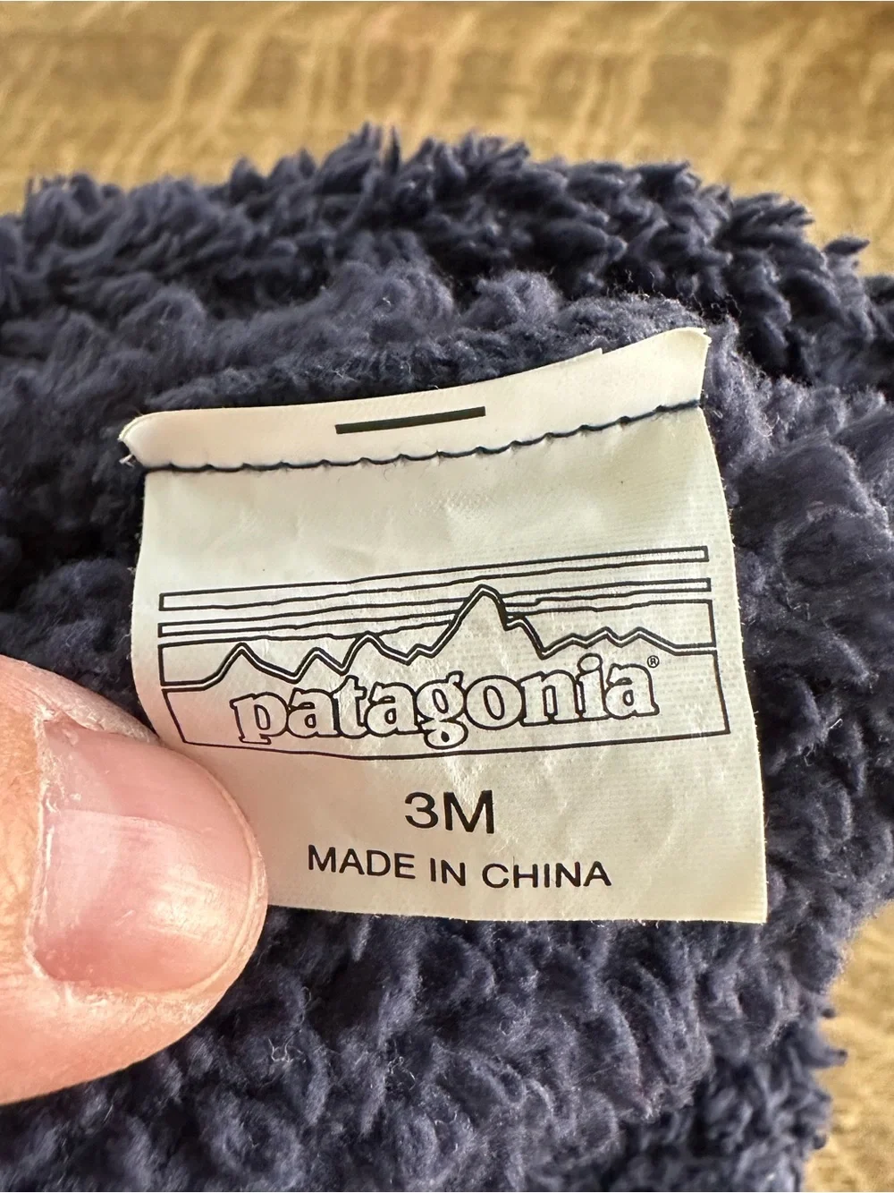 Patagonia Navy Fuzzy Beanie with Logo Tag